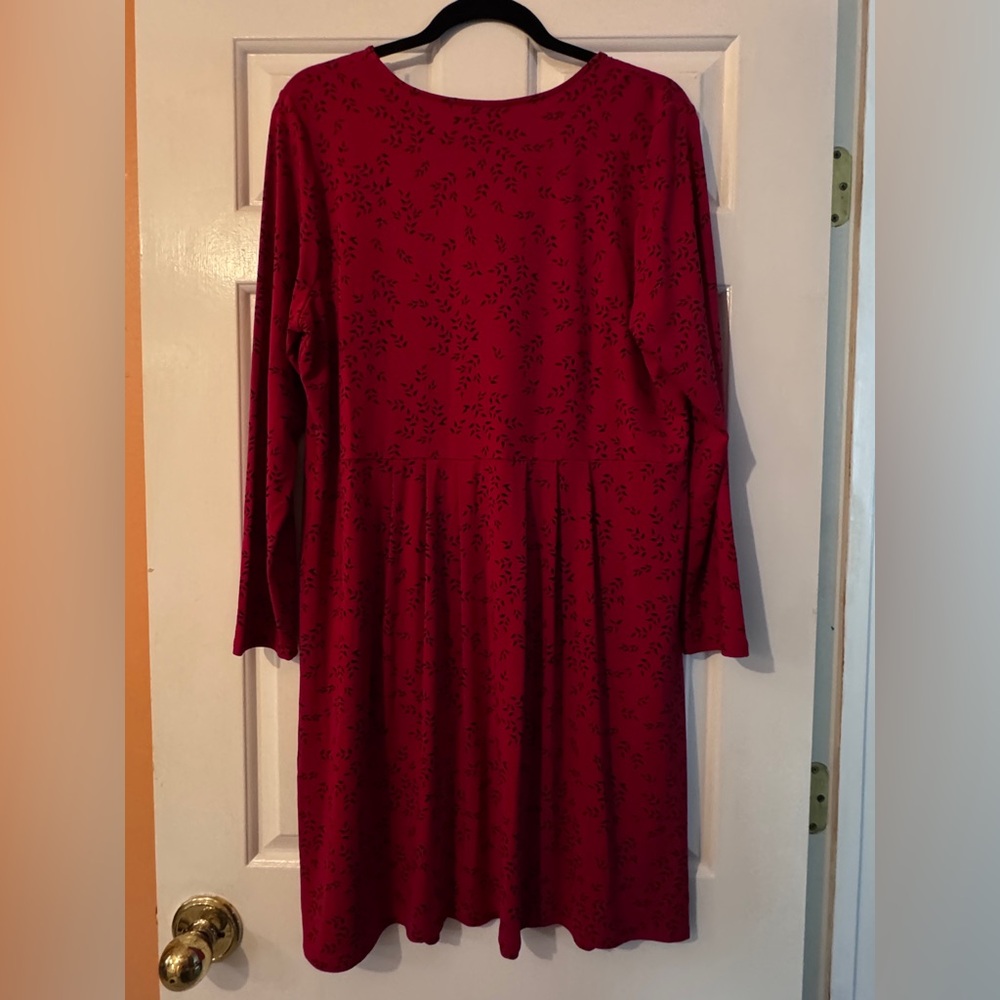 Like New J. Jill Red Leaf Patterned Long Sleeve babydoll Dress PETITE - Picture 2 of 4